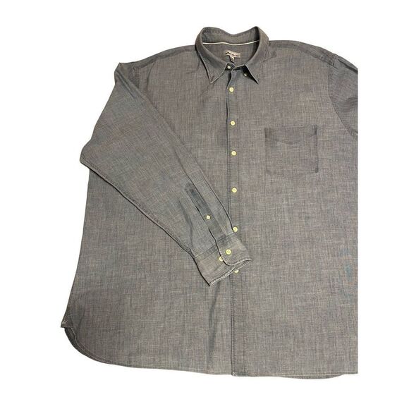 Peter Millar Men's Long Sleeve Dress Shirt Blue Denim Style Logo Blue Size 2XL - Picture 7 of 11